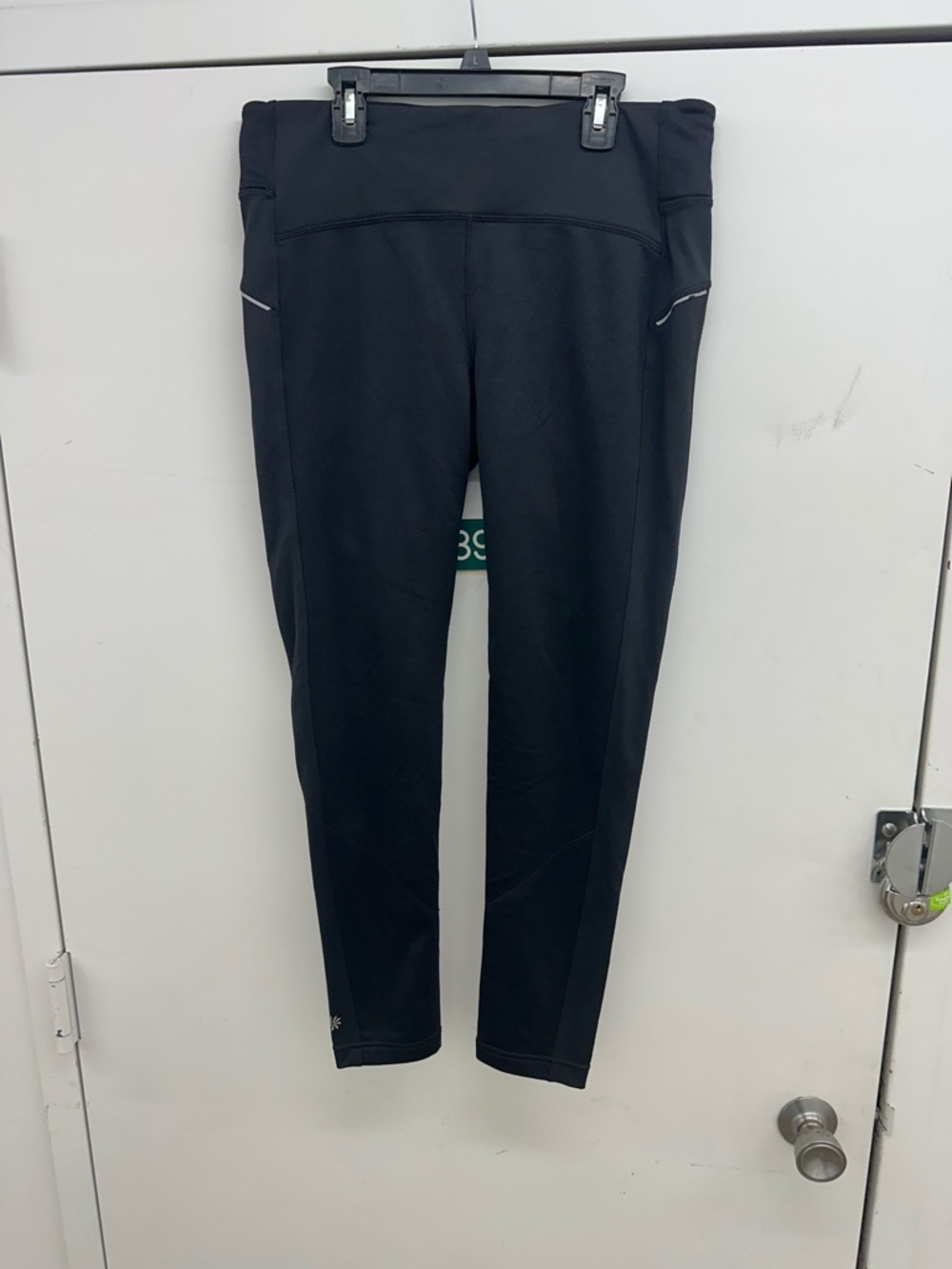 Athleta Women’s Size L Black Athletic Leggings with Reflective Logo Detail